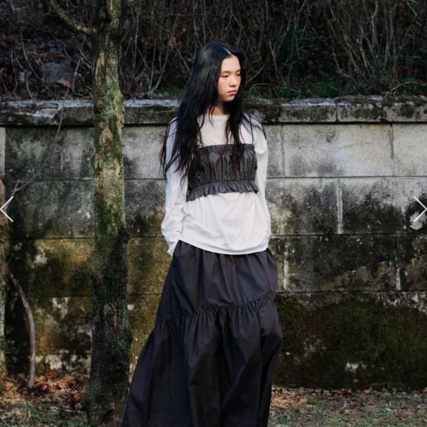 모노하 스커트 Gingham check shirring skirt 