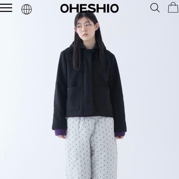 오헤시오 후디드 하프 코트 블랙