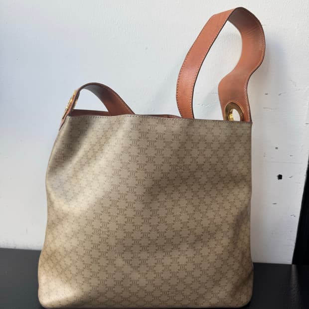 셀린느 브라운 레더 트리밍 마카담 캔버스 투웨이(정품)