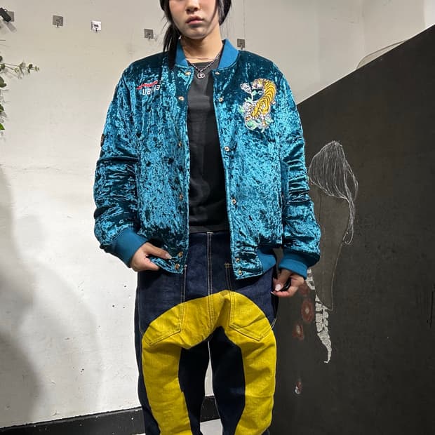 Evisu 에비수 청록 벨벳 빅호랑이 자수 스카잔 M