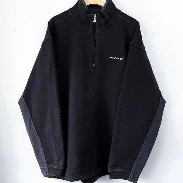 빈티지 나이키 재팬 라인 스펠아웃 풀오버 하프 집업 맨투맨