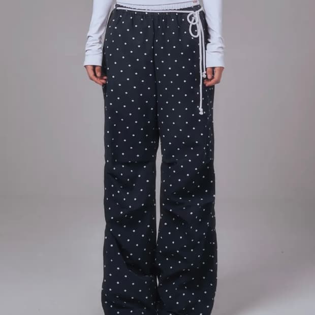 유희 코튼 레이어드 밴딩 와이드 팬츠 도트 COTTON LAYERED