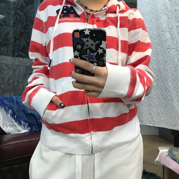 AEROPOSTALE 빈티지 여성 스트라이프 약기모 후드집업 