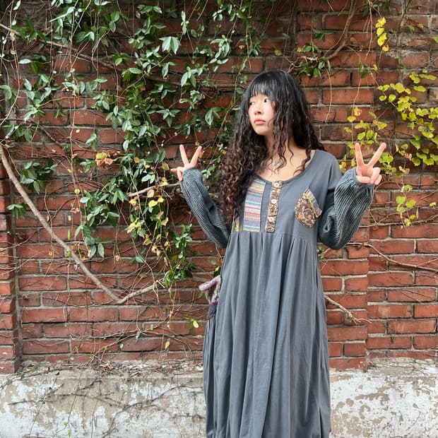 일본무드 패치 자수포인트 원피스