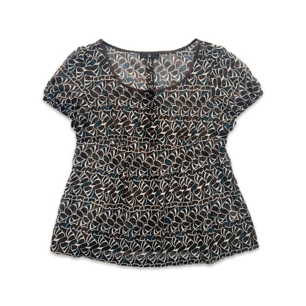 빈티지 브라운 오리엔탈 시스루 반팔 블라우스