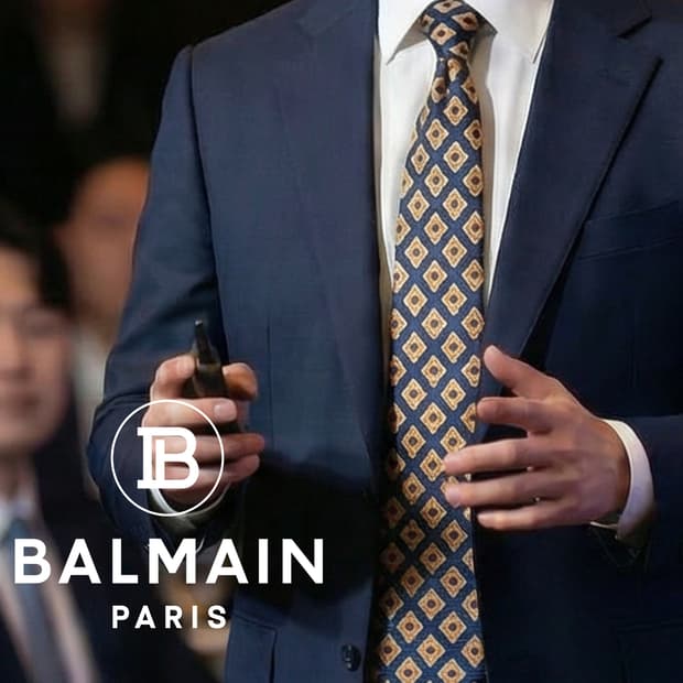 발망 실크 네이비 패턴 넥타이 9.6cm A등급 A19447
