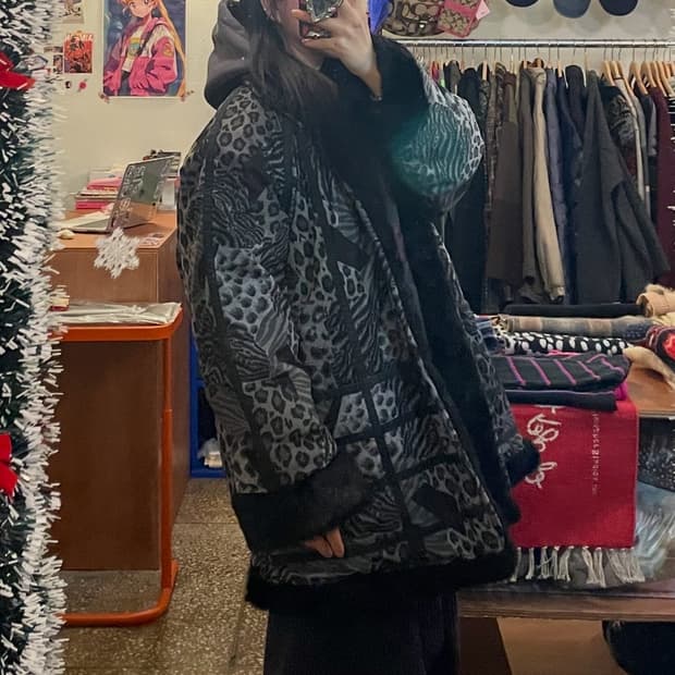 레오파드 믹스 퍼트리밍 코트 [무배]