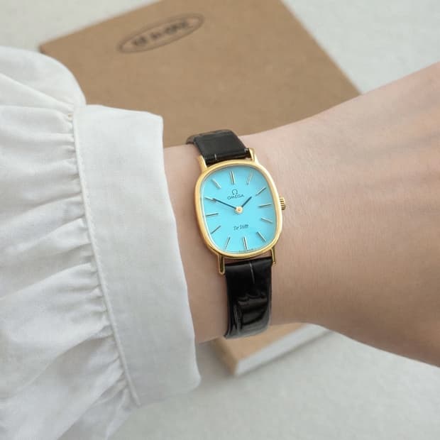 정품 오메가 수동 625 엘립스 이청아 드빌 터키블루 금장 여자 시계