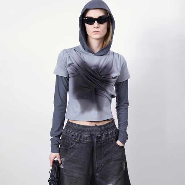 [S] 앤더슨벨 개더드 후디 저지 탑 그레이