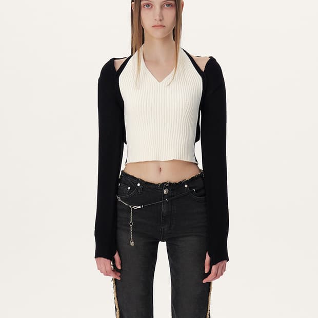 구해요 유즈 홀터 니트 탑 레이어드 볼레로