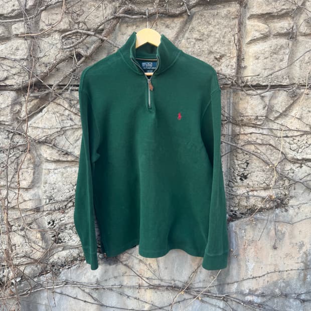 폴로 랄프로렌 빈티지 하프 집업 니트 스웻 셔츠 그린