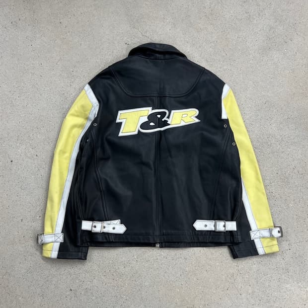 티피코시 빅로고 배색 카우 레더 자켓