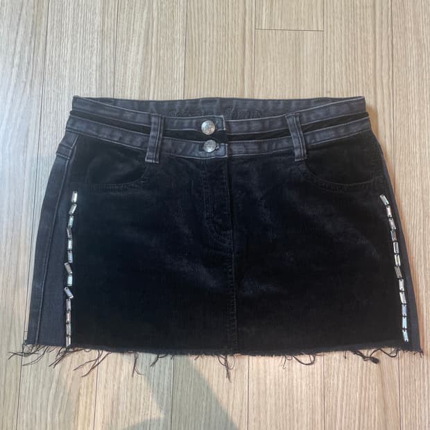 블랙 코듀로이 쥬얼 y2k 데님 디테일 스커트