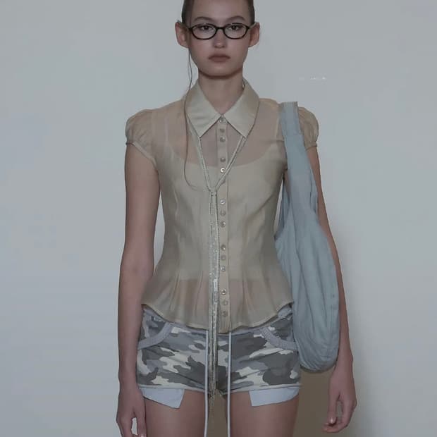 스컬프터 블라우스 Sheer Pleated Hem Blouse RaW