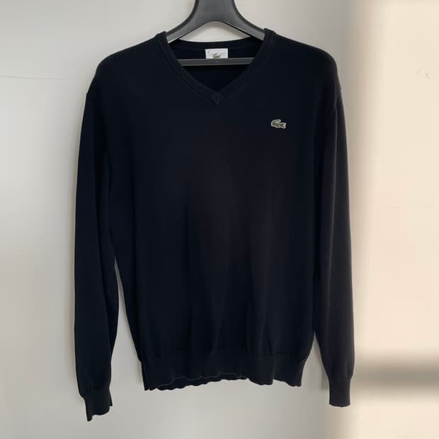 라코스테 블랙 브이넥 면 니트