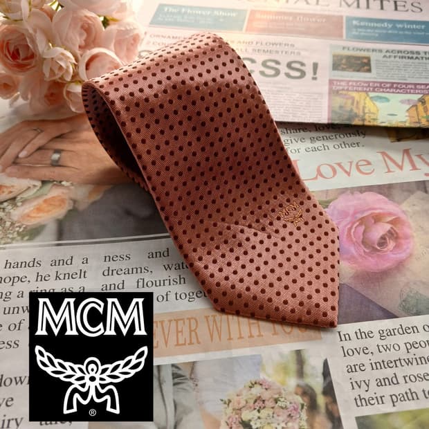 MCM 실크 핑크 도트 슬림 넥타이 7.9cm A등급 A18654
