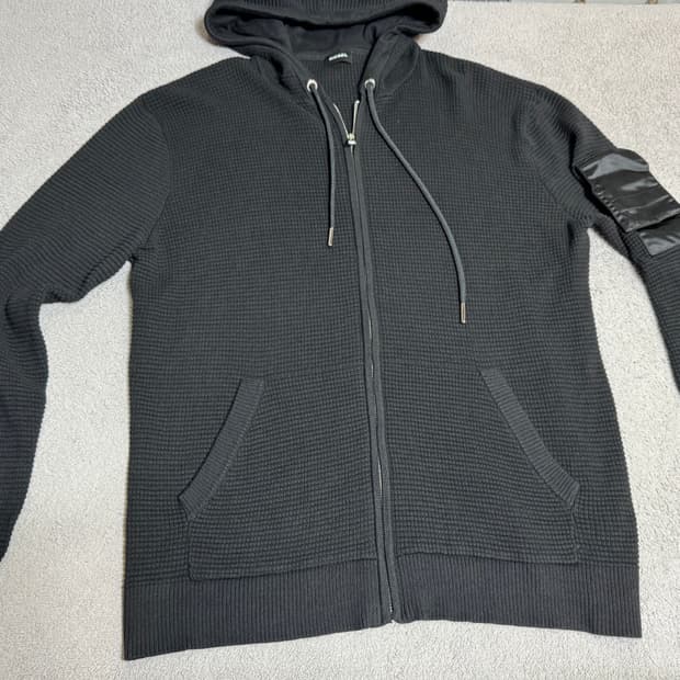 DIESEL 디젤 블랙 와플 니트 후드집업 자켓 XL 