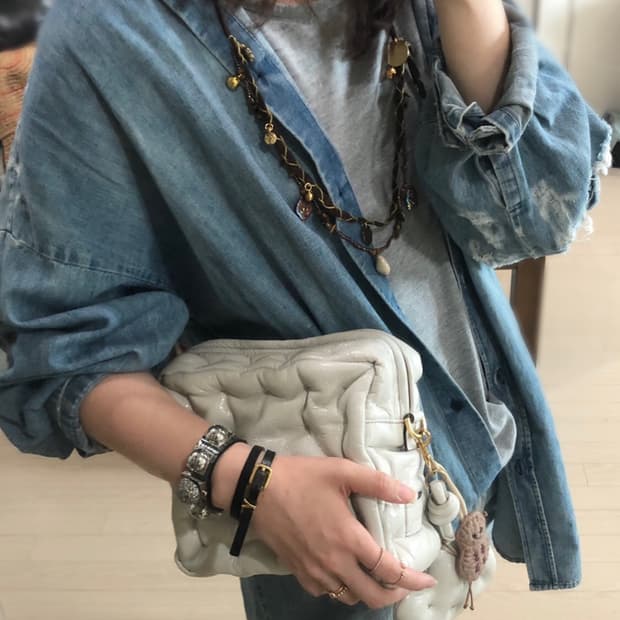 Made in ITALY 블루마린 에스닉 보헤미안 비즈 가죽 목걸이