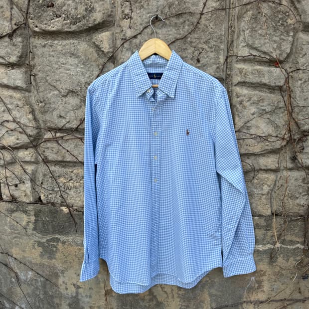 폴로 랄프로렌 빈티지 하늘색 체크 셔츠 L