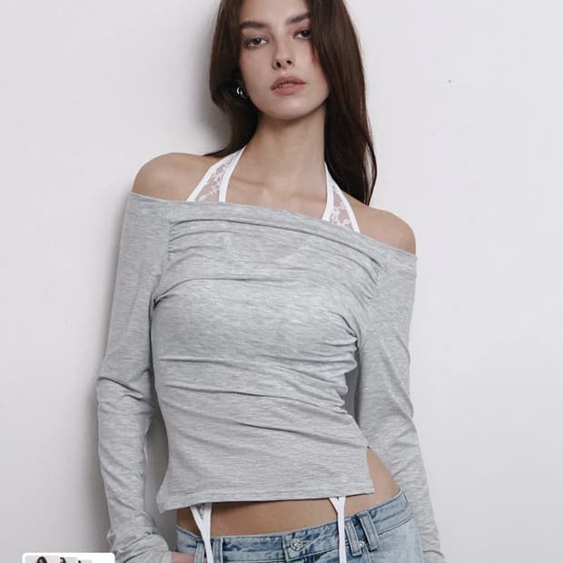 플리즈노팔로우 seni 오프숄더 탑 화이트멜란지