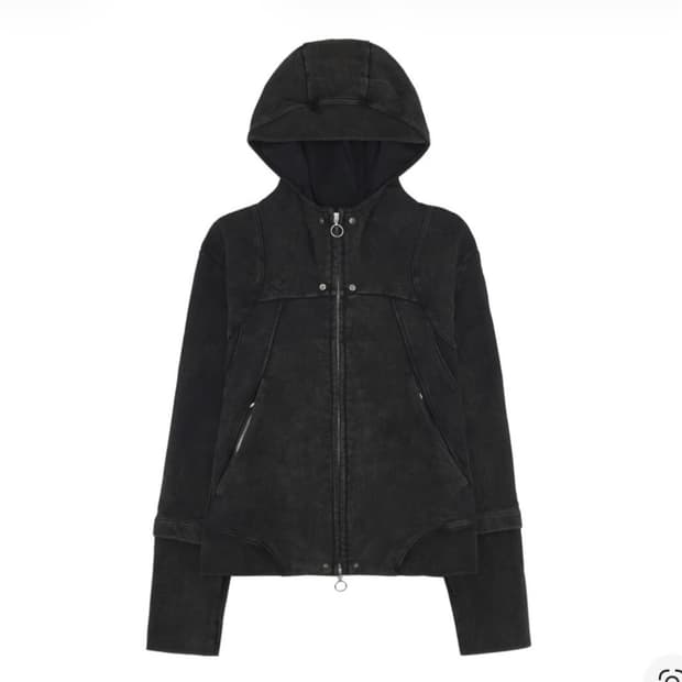 미스치프 롬버스 펀칭 후드집업 워시드 블랙