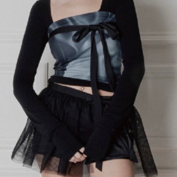 달링유어배드 SATIN RIBBON TUBE TOP #BLACK ROSE