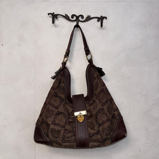 Lovcat brown heart shoulder hobo bag