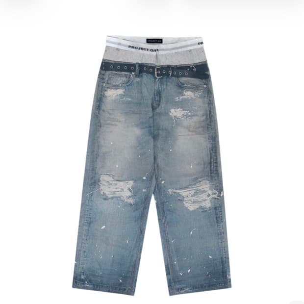 [2] 프로젝트 GR 트롱프 뢰유 데님 프린트 팬츠 블루