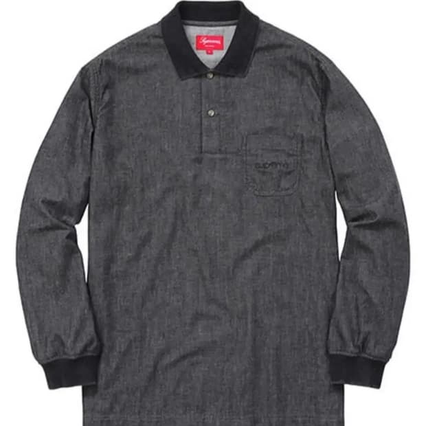 [XL] 15FW 슈프림 데님 긴팔 폴로 블랙