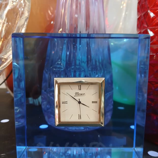 빈티지 체코 모저(moser) 블루 크리스탈 탁상시계