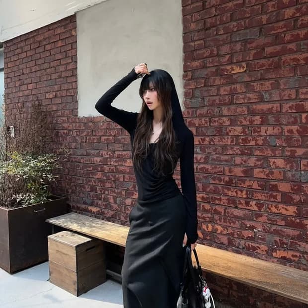 팬시클럽 다이어널 카울 후드 티 (BLACK)