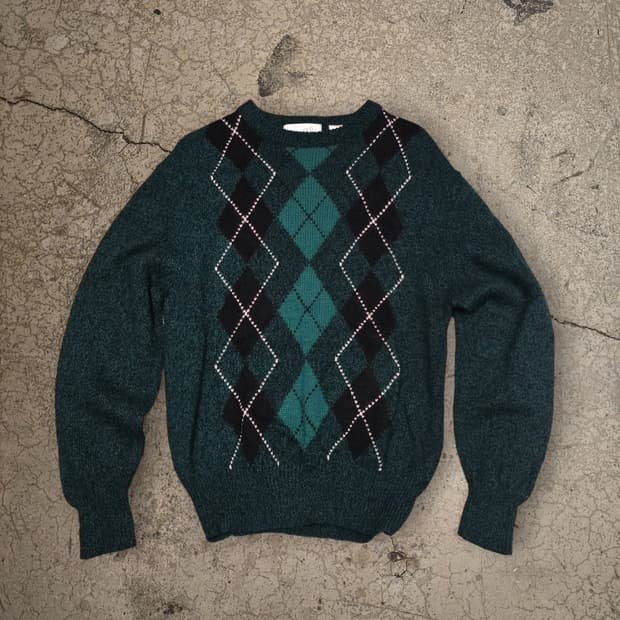 80s 울 혼방 아가일 스웨터