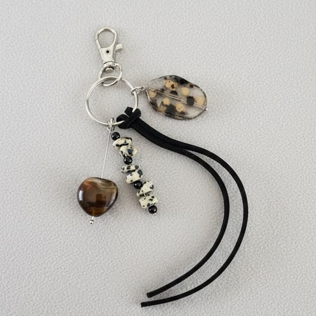 브라운 패턴 스톤 핸드메이드 키링