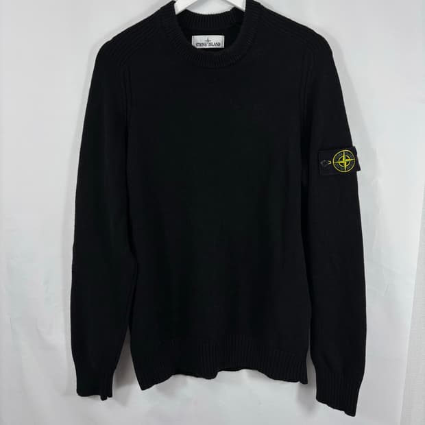 (정품,XL)스톤아일랜드 와펜 크루넥 울 니트 블랙