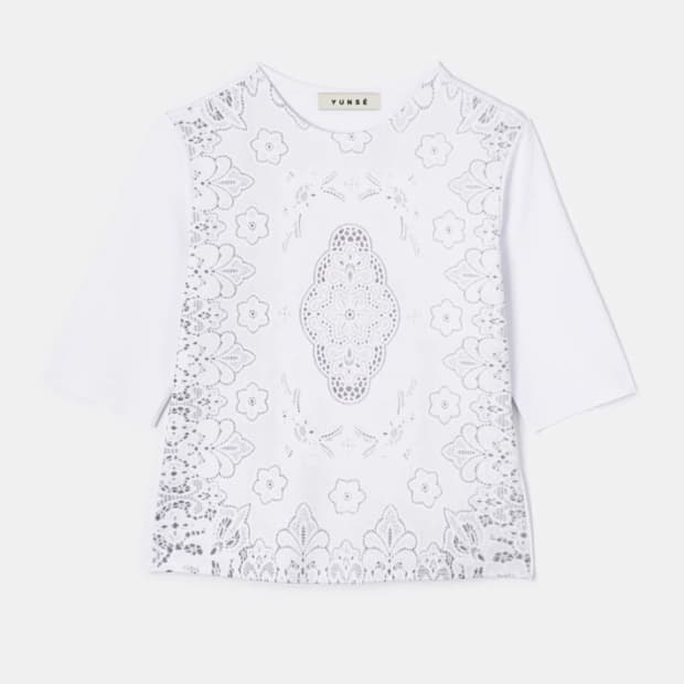 윤세 yunse 레이스 프린트 탑 티셔츠