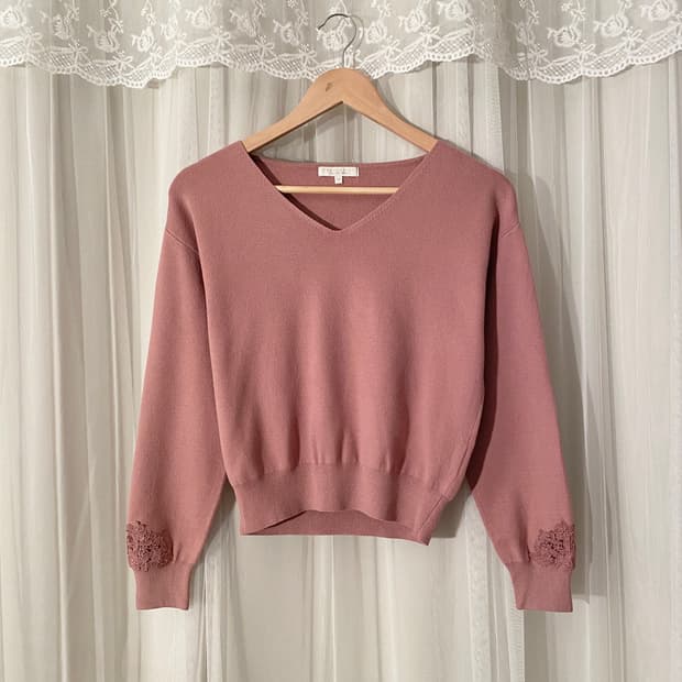 Deep Pink Knit Top with Lace Detail