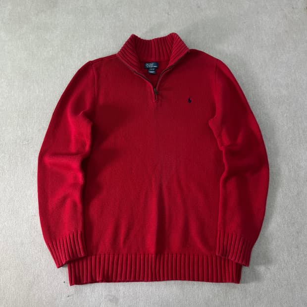 95 폴로 랄프로렌 레드 반집업 니트 