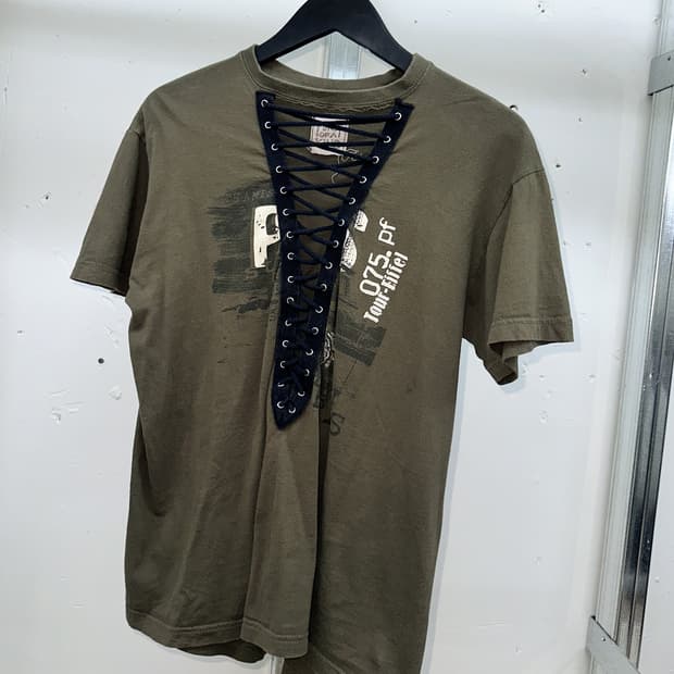 khaki eyelet open t shirt