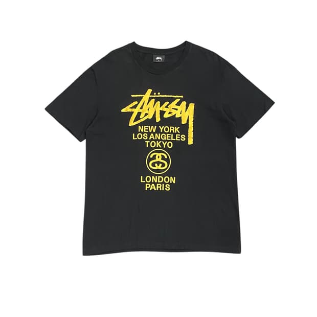 Stussy 골드 레터링 반팔 티셔츠