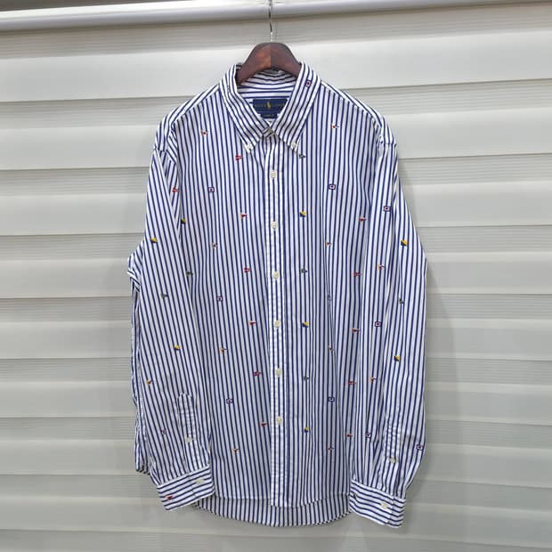 랄프로렌 스트라이프 만국기 자수셔츠- XL