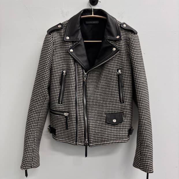 쥬세페 자노티 하운즈투스 체크 콤비 레더 라이더 자켓