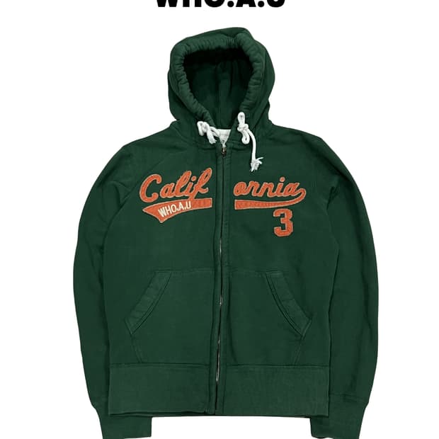 (S) 후아유 우먼스 패치로고 후드집업 그린/오렌지