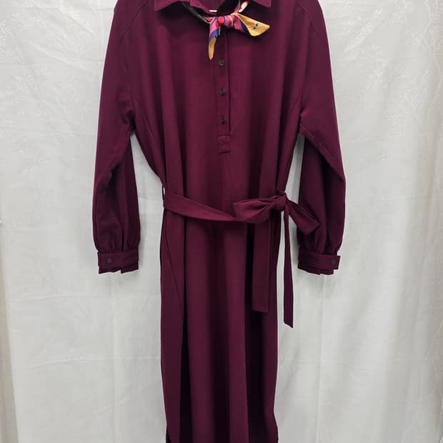 THE IZZAT 버건디 셔츠 롱 원피스 FREE