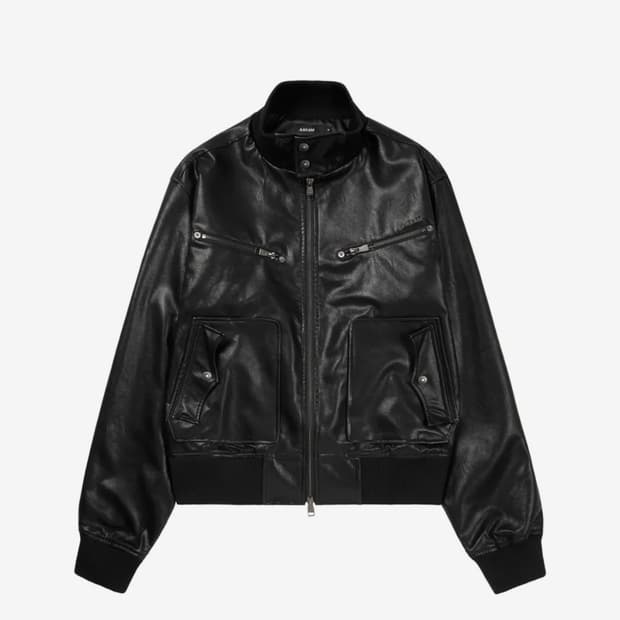 아캄 High-Neck Leather Jacket (Black) 1