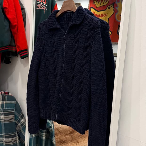 70s Vtg 빈티지 케이블 울 니트 집업