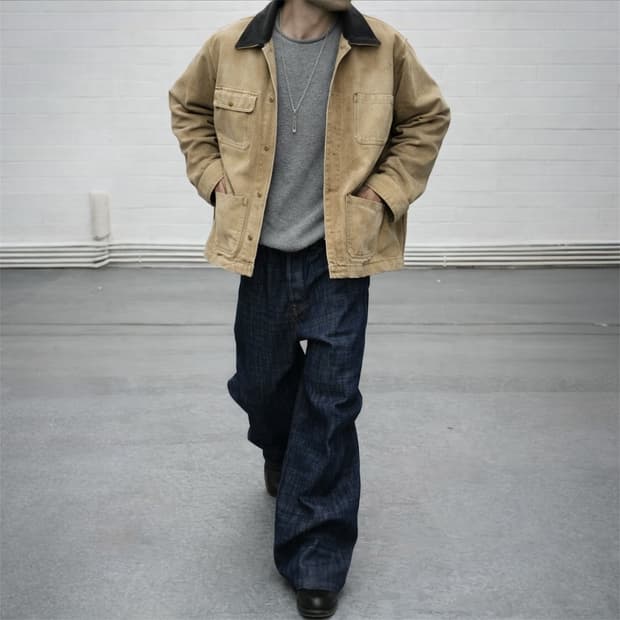 캐리오버 레더 카라 캔버스 워크 자켓 ( VINTAGE BEIGE )