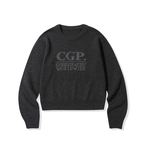 코드그라피 스퀘어 로고 니트_차콜