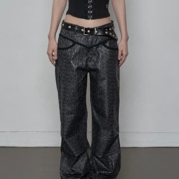 셋업이엑스이 PYTHON LACE PANTS / CHARCOAL (s)