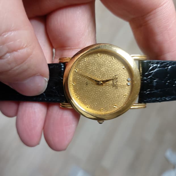 LANGS 쿼츠 금장 남성 가죽 시계