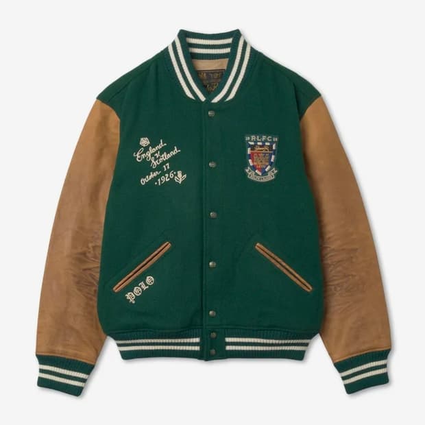 [새상품/L]폴로 레더패치 바시티자켓